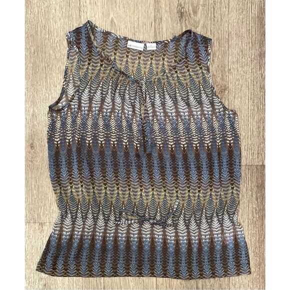 Liz Claiborne Blue and Brown Sheer Top Polyester Large - Picture 1 of 3